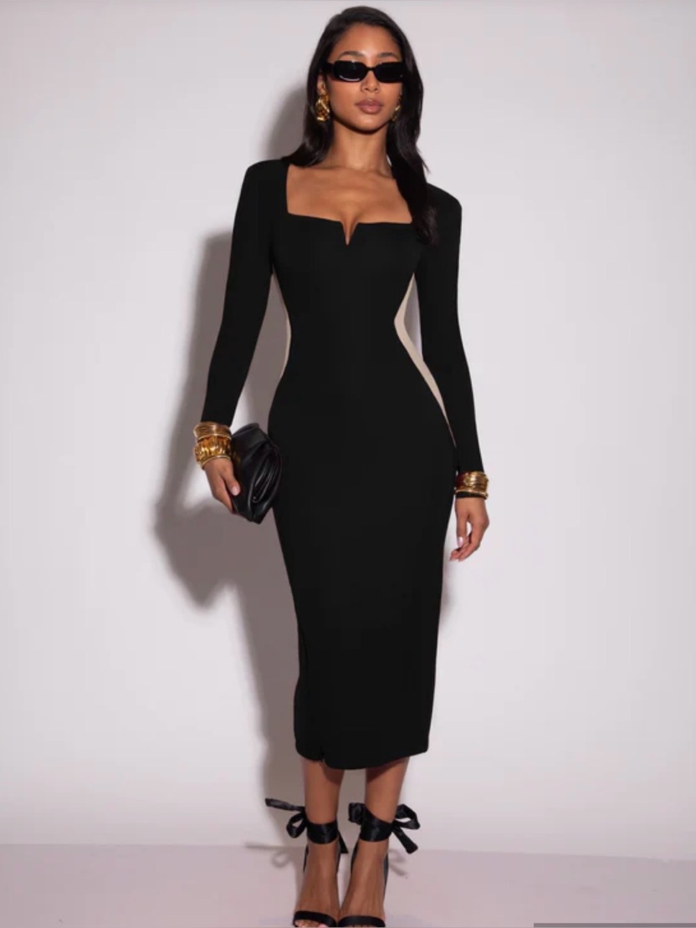 NWT TA3 Notchy Long Sleeve Midi Dress Size Small
